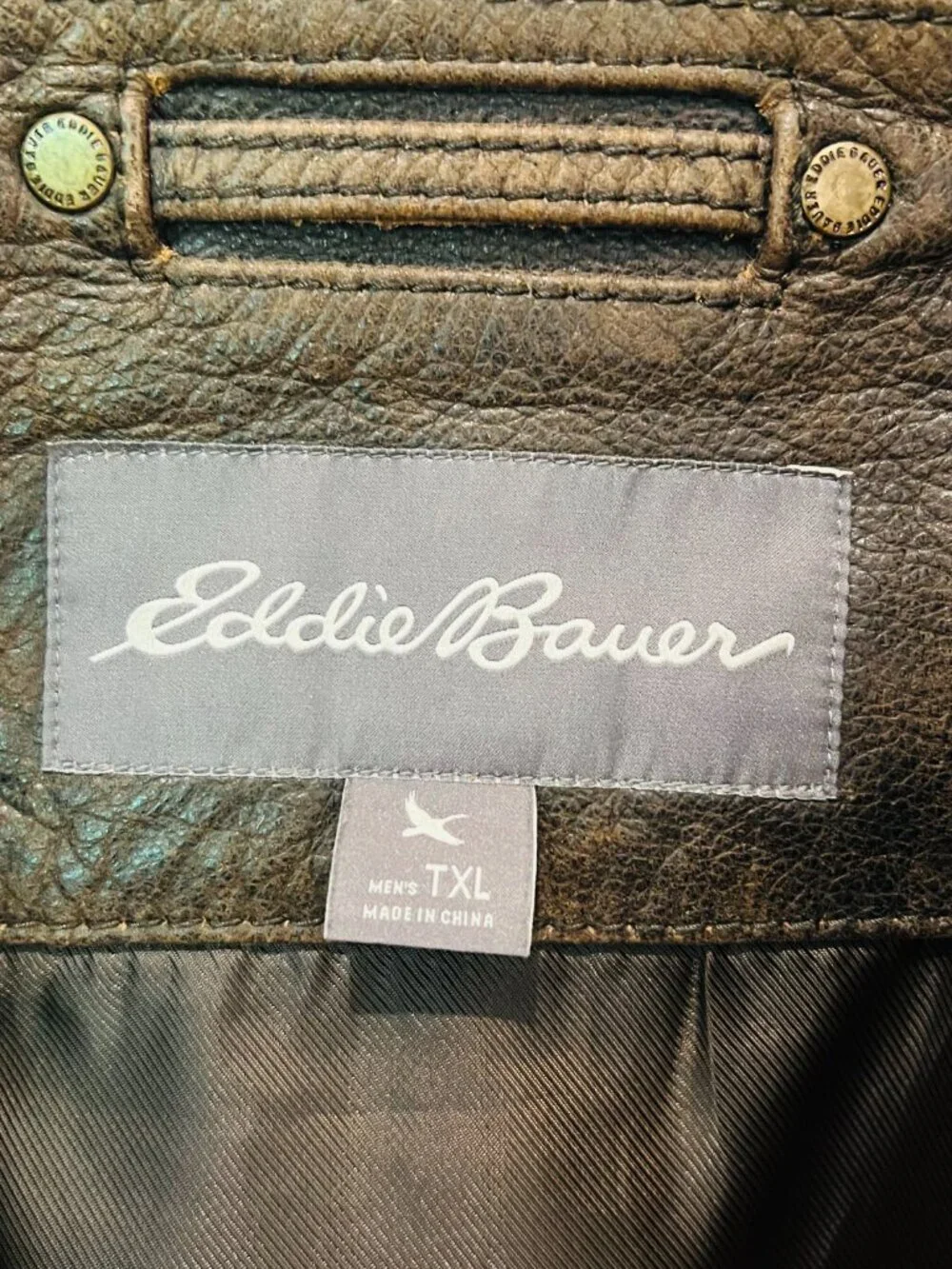 VINTAGE Eddie Bauer Distressed Heavy Leather Jacket Coat Mens TXL